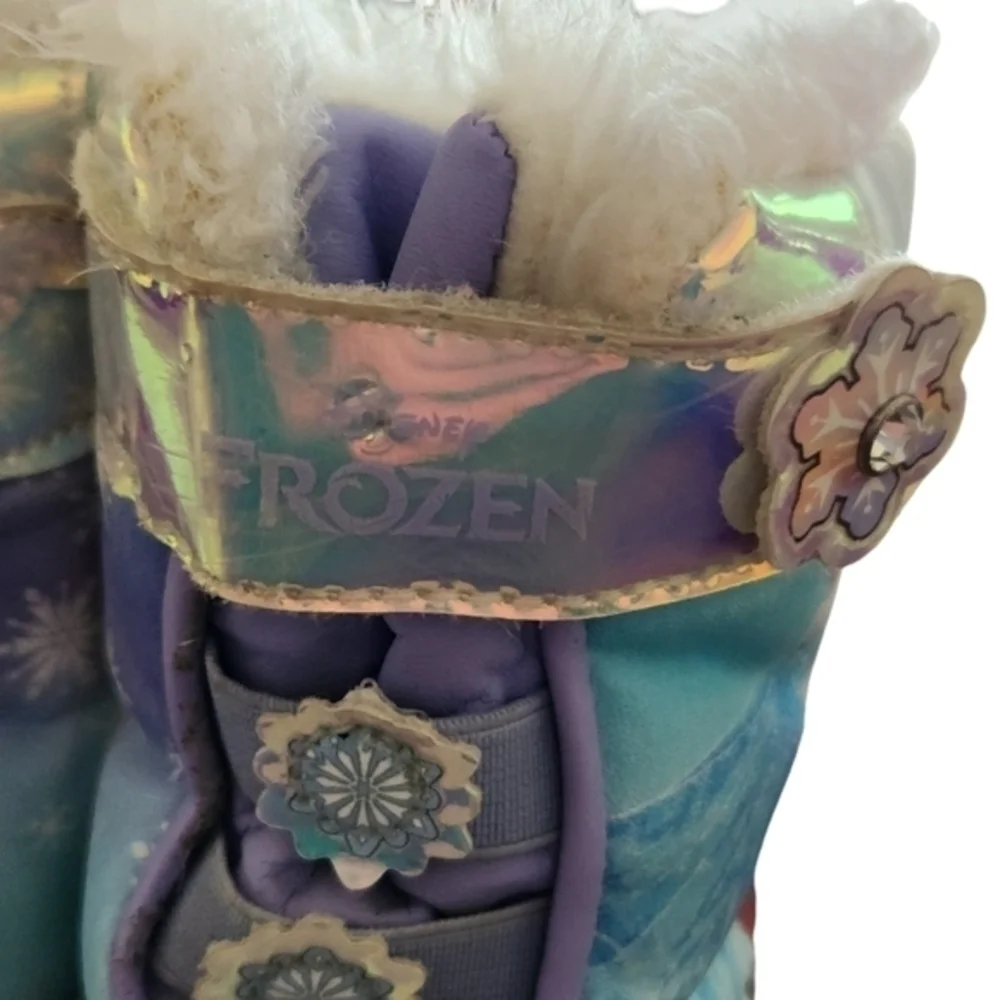 Disney LED‎ Light Up Toddler Girls' Frozen Winter Boots Blue with Glitter Size 6